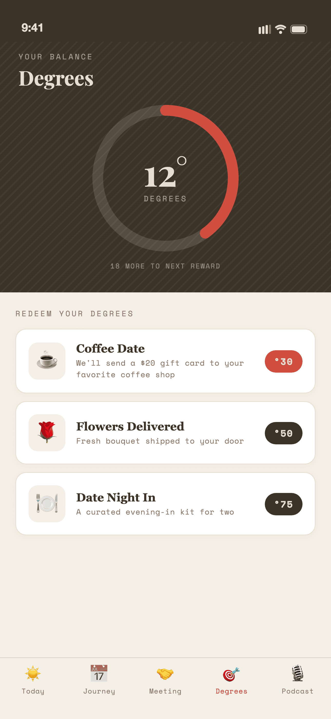 Degrees progress in the One Degree app