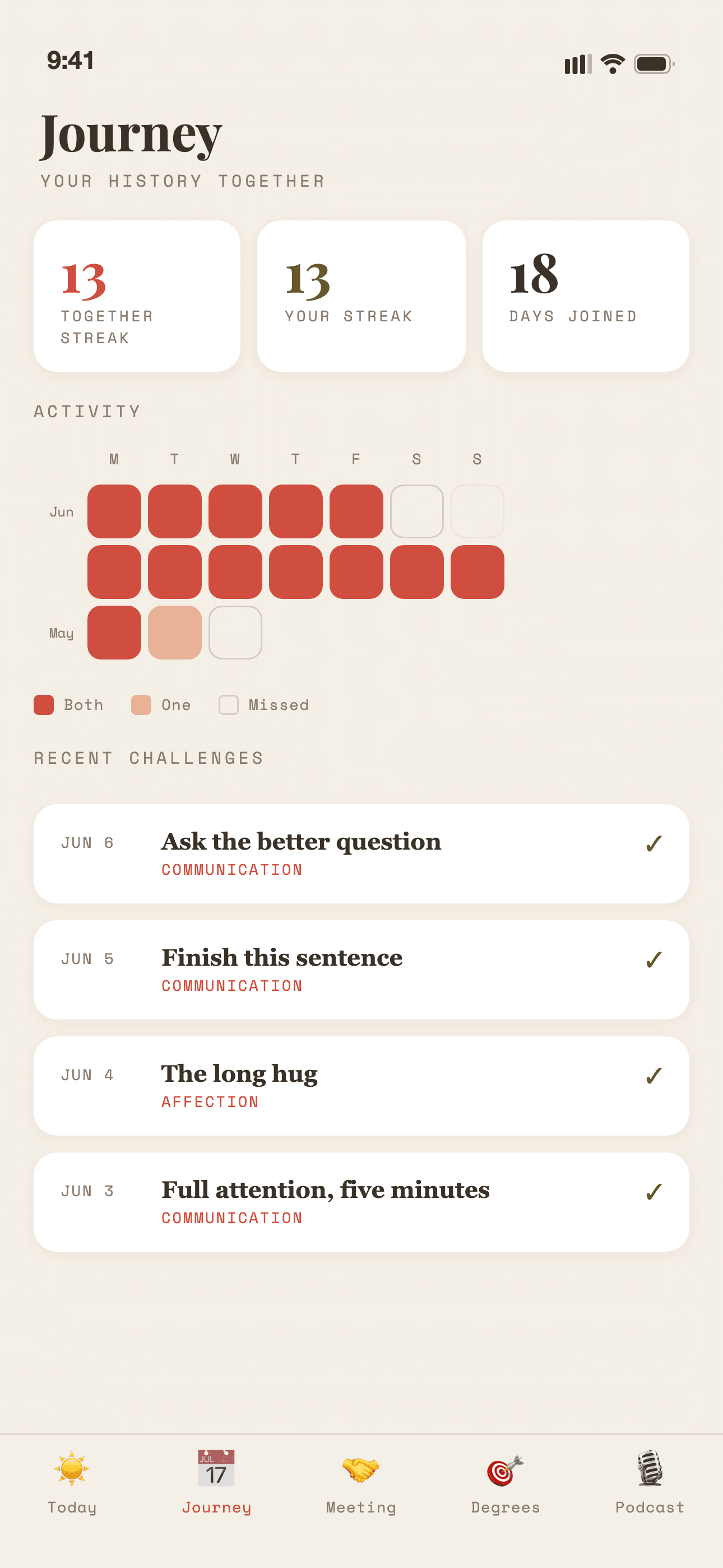 Streak tracking in the One Degree app