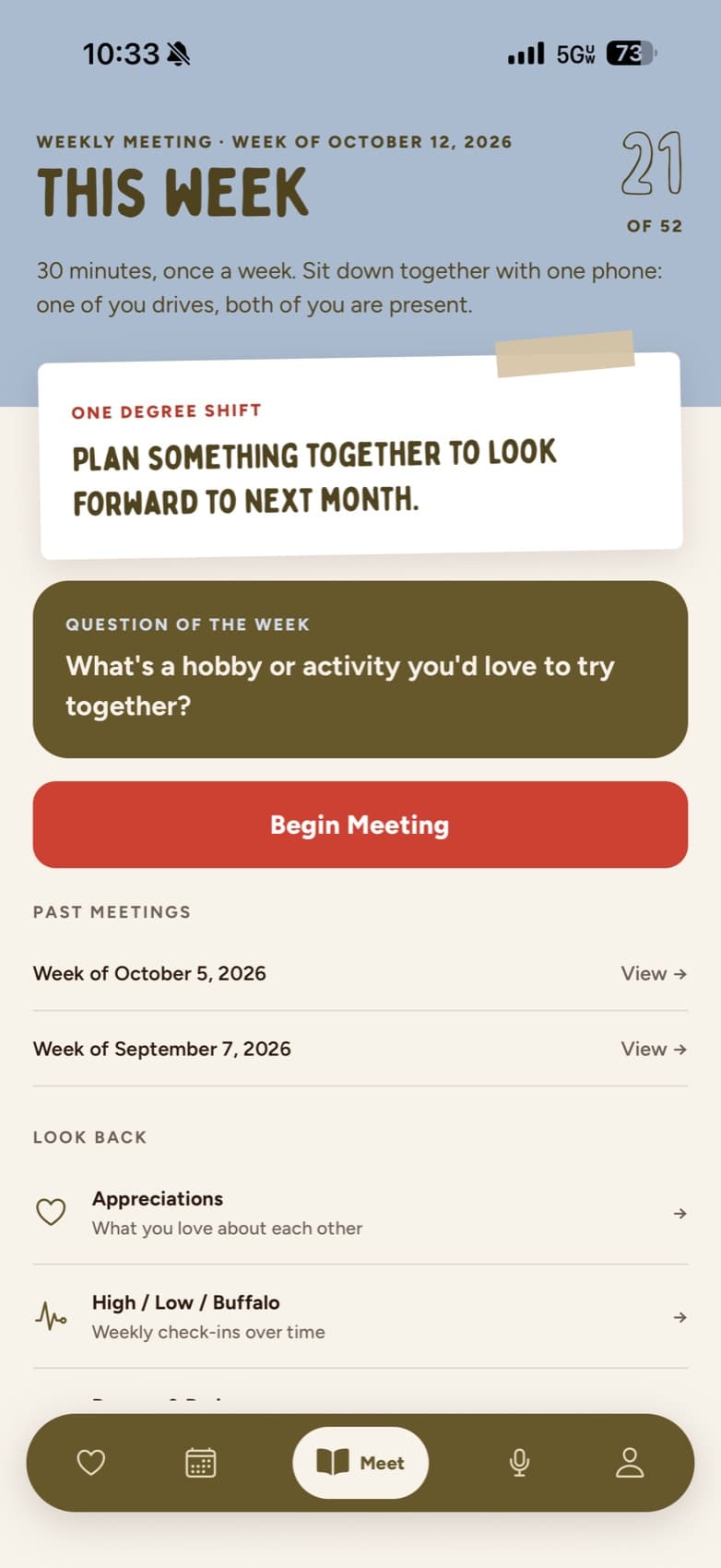 This week's marriage meeting in the One Degree app